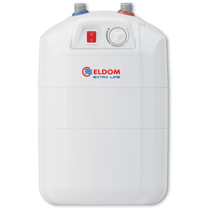 Eldom varmtvannsbereder 10 liter, liten hvit mini-bereder for veggmontering